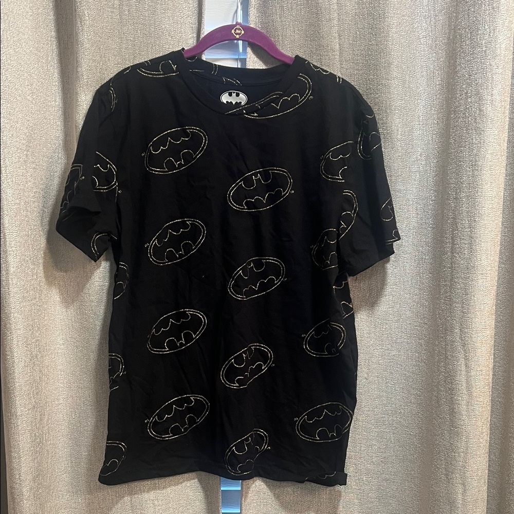 Batman Black Short Sleeve Tee with Repeat Logo